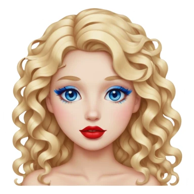 Blue eyeshadow and red lips with matching blush long blonde curly hair sticker