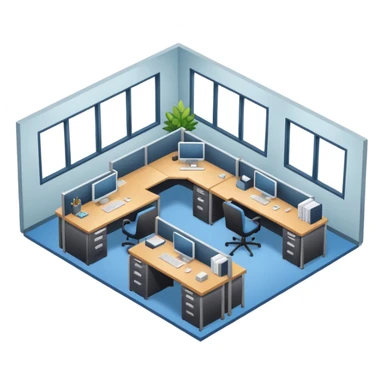 an office with several desks in an isometric style sticker