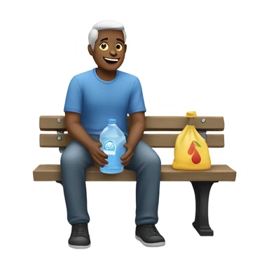 Guy on the bench handing out water sticker