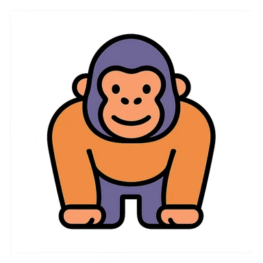 cute cartoon gorilla icon, rounded shapes, friendly expression, broad shoulders, modern icon style sticker