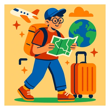 a student travelling, vibrant toon style sticker