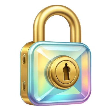 Holographic and glassmorphic golden lock sticker