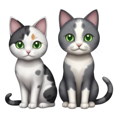 3 different coloured small cats including a dark grey and white, and a patchy calico and a completely solid dark grey with green eyes and only white paws sticker