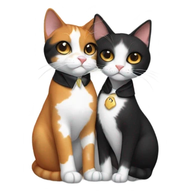 Calico cat and tuxedo cat cuddling sticker
