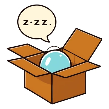 emoji of sleeping box, box is brown colored, open and empty, with a tiny Zzz bubble sticker