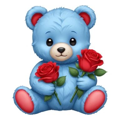 cute blue baby teddy bear holding roses  sticker