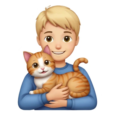boy holding cat with smile sticker
