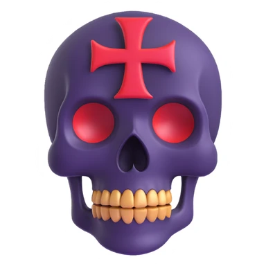 calavera con una X roja detrás, estilo 3D sticker