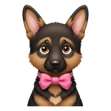 German shepherd puppy with a bow in the neck, like a gift sticker