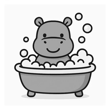 happy hippo with bubbles in bathtub sticker