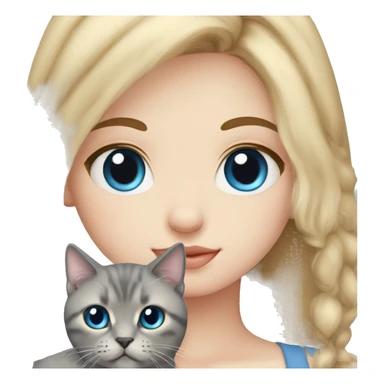Blonde blue eye girl with Scottish fold grey cat sticker