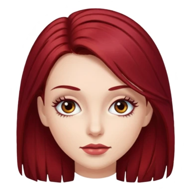 A woman whit dark red hair and some eys lashes sticker