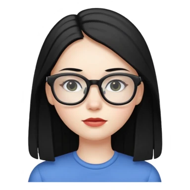 abg girl with pale skin no bang,long black straight hair and a glasses sticker