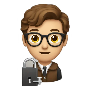 brown-haired classy man wearing glasses struggling to fit a key into a lock sticker