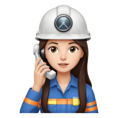 okay now do a brunette girl with long dark brown hair. rolling her eyes like she is annoyed as she is on a phone call (iphone) and is wearing a engineer helmet  sticker