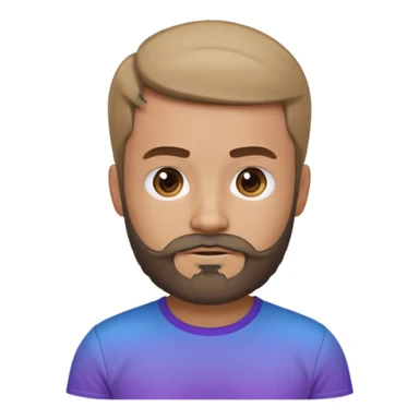 A hero emoji inspired by Moscow, featuring a character with a beard and short hair, wearing a gray t-shirt, with a purple and blue gradient background sticker