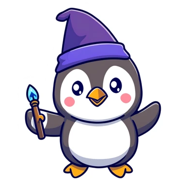 Cute penguin wizard casting a spell sticker