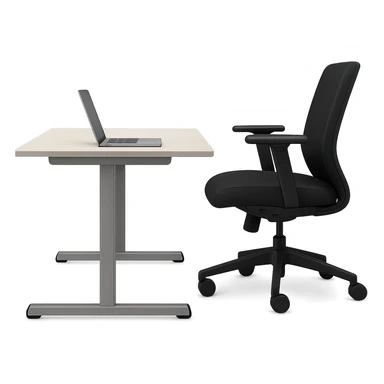 Add a laptop on the desk, keep the style and side view. The style is a side view illustration with no background. sticker