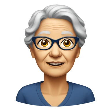 Older woman with wrinkles on the face, dark blue rectangular spectacles sticker