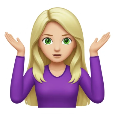 lady with long blonde hair, green eyes and purple top throwing arms in the as if confused sticker