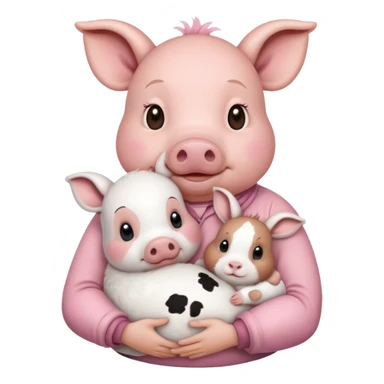 Home of rat, pig as parent hugging  cow, rabbit baby sticker
