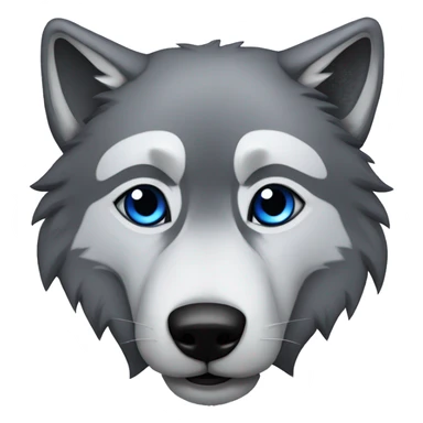 Grey wolf with black paws, black muzzle, black tail. with blue eyes. full body sticker