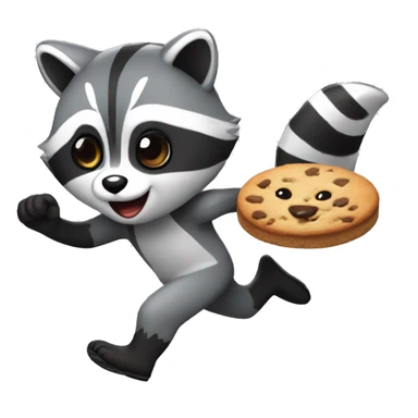 a raccoon running with a cookie sticker