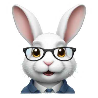 The white rabbit in glasses looks up sticker