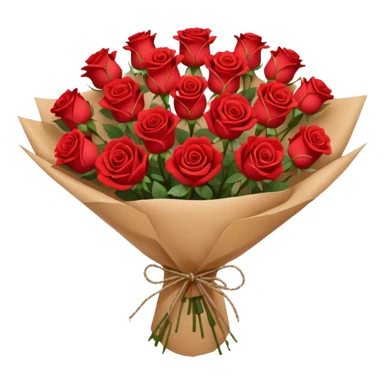A brown paper-wrapped bouquet of fresh roses and baby’s breath sticker