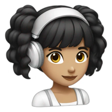 girl black hair white earphones sticker