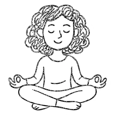 brunette girl with curly hair meditating, sitting cross-legged, hand drawn outlined icon sticker