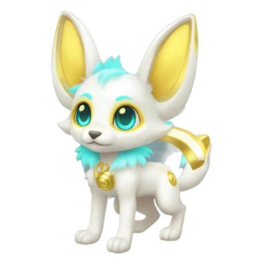 Shiny White Angelic Electric Albino Umbreon. cyan eyes and cyan markings. Golden Anubis-rings. full body sticker