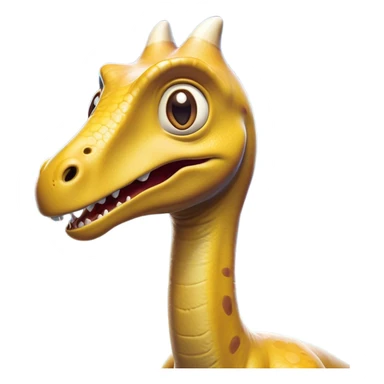 Cinematic Comical Brachiosaurus Portrait Emoji, Head tilted dramatically with an exaggeratedly surprised expression, featuring a tiny, animated head atop an impressively long neck, with wide, comically expressive eyes and a subtly quirky posture, Simplified yet humorously expressive features, highly detailed, glowing with a slightly sassy golden glow, high shine, dramatic yet playful, stylized with an air of cheeky prehistoric mischief, soft glowing outline, capturing the essence of a meme-worthy Brachiosaurus that looks ready to playfully leap its way into viral fame! sticker
