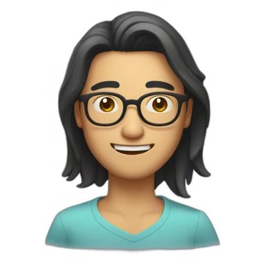 heavy winking south east asian guy with neck length hair wearing spectacles sticker