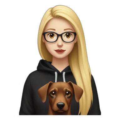 white girl with glasses and long blonde hair and black hoodie and a red doberman sticker