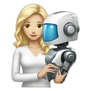 blonde white woman holding robot sticker