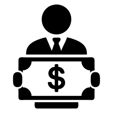 Businessman holding money, man with cash, wealth symbol sticker
