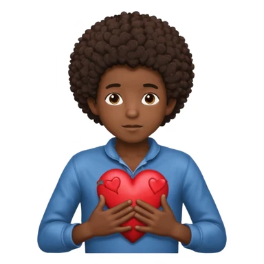 I want a black boy with chocolate skin and a small messy afro holding a heart close to his chest with his hands over the heart as if to present it to someone he loves. sticker