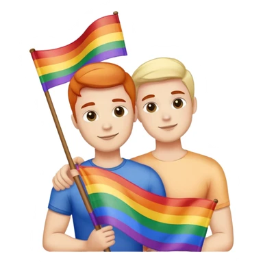Gay men holding a pride flag sticker