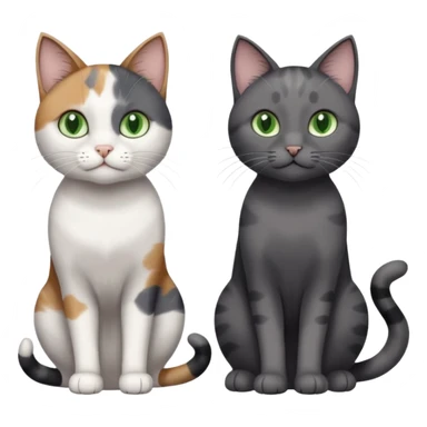 3 different coloured small cats including a dark grey and white, and a patchy calico and a completely solid dark grey with green eyes and only white paws sticker