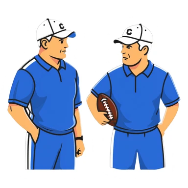 2 football coaches talking wearing caps and athletic clothing sticker