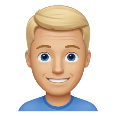 White man, blue shirt, blue eyes, 30s, smiling no teeth, buzzed sandy blond hair  sticker