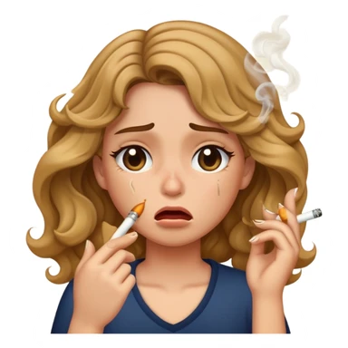 A girl with wavy hair who is smoking and crying sticker