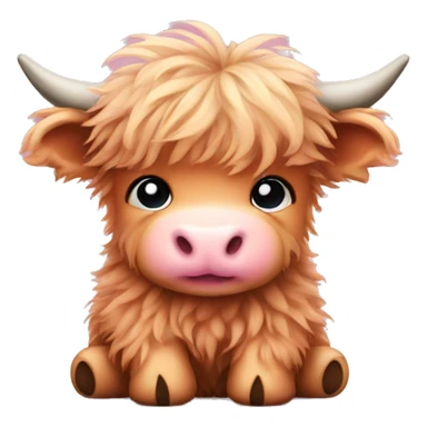 Cute Fluffy pink Highland cow baby sitting sticker