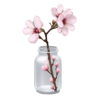 Realistic big sakura flower stem in a transparent jar vase sticker