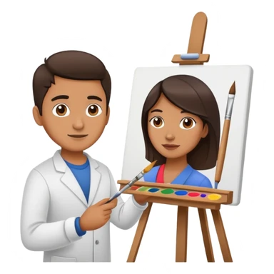 Artist with a paintbrush in front of an easel with a painting sticker