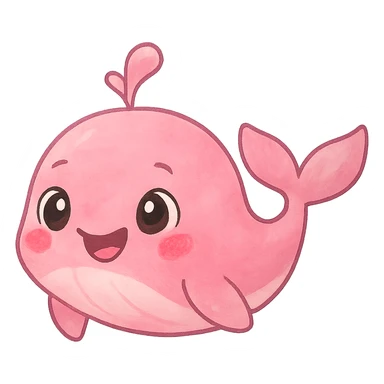 a cute pink whale, original design, big eyes, blushing cheeks, joyful sticker