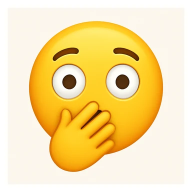 Create an emoji style image with a surprised facial expression, showing only one hand directly in front of the mouth. The style should be stylized and consistent with emoji aesthetics, with no other hand visible. Use a light background. sticker