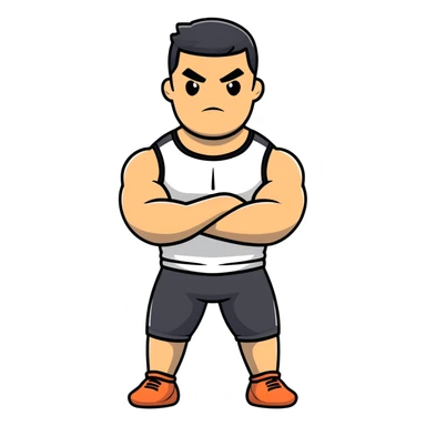 full body bulky male figure standing with arms crossed, muscular build, wearing athletic clothes, serious expression sticker
