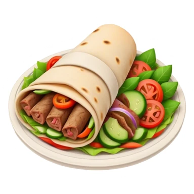 Cinematic Realistic Gyros Dish Emoji, showcasing succulent, spiced meat wrapped in pita with fresh vegetables rendered with lifelike detail and dynamic, appetizing lighting. sticker